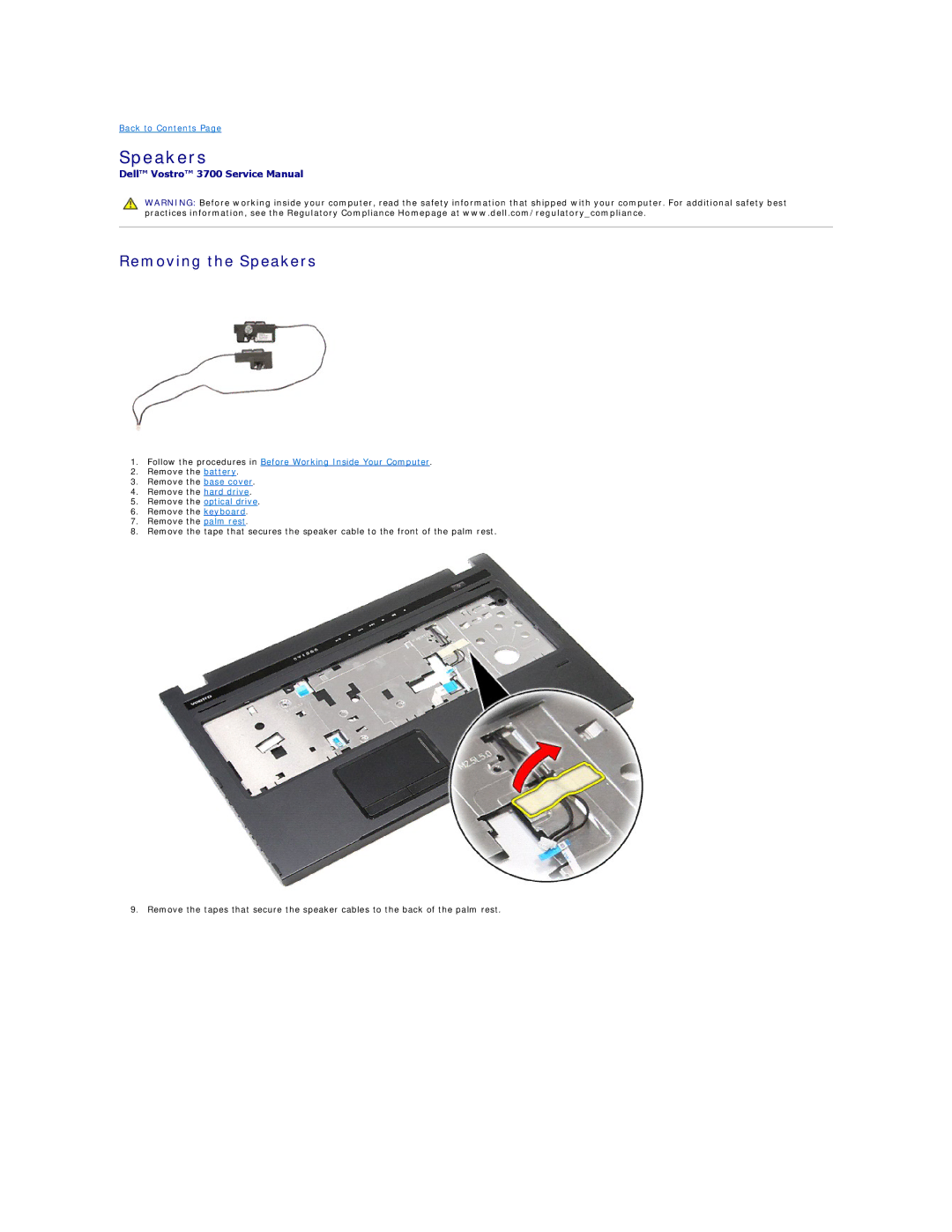 Dell 3700 specifications Removing the Speakers 