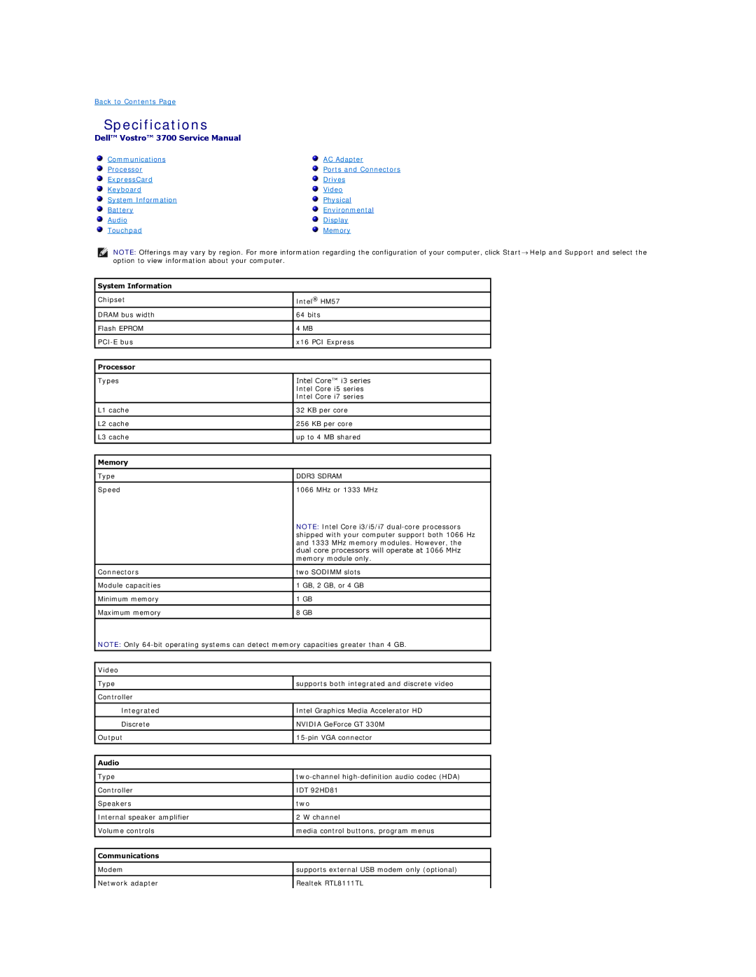 Dell 3700 specifications Specifications 