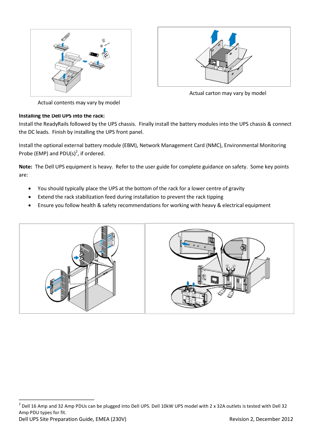 Dell 3750W, 10KW, 5600W, 4200W installation instructions Installing the Dell UPS into the rack 