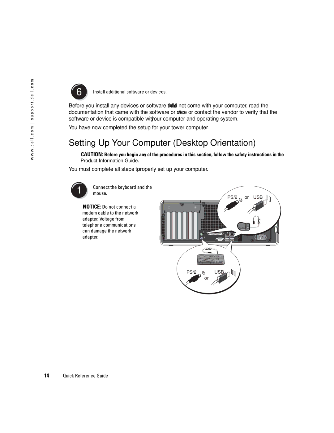 Dell 380, K8642 manual Setting Up Your Computer Desktop Orientation, Connect the keyboard and the 1 mouse 