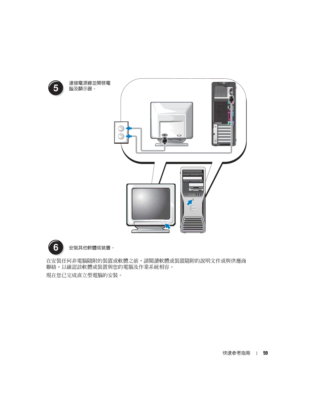 Dell K8642, 380 manual 連接電源線並開啟電 腦及顯示器。 安裝其他軟體或裝置。 