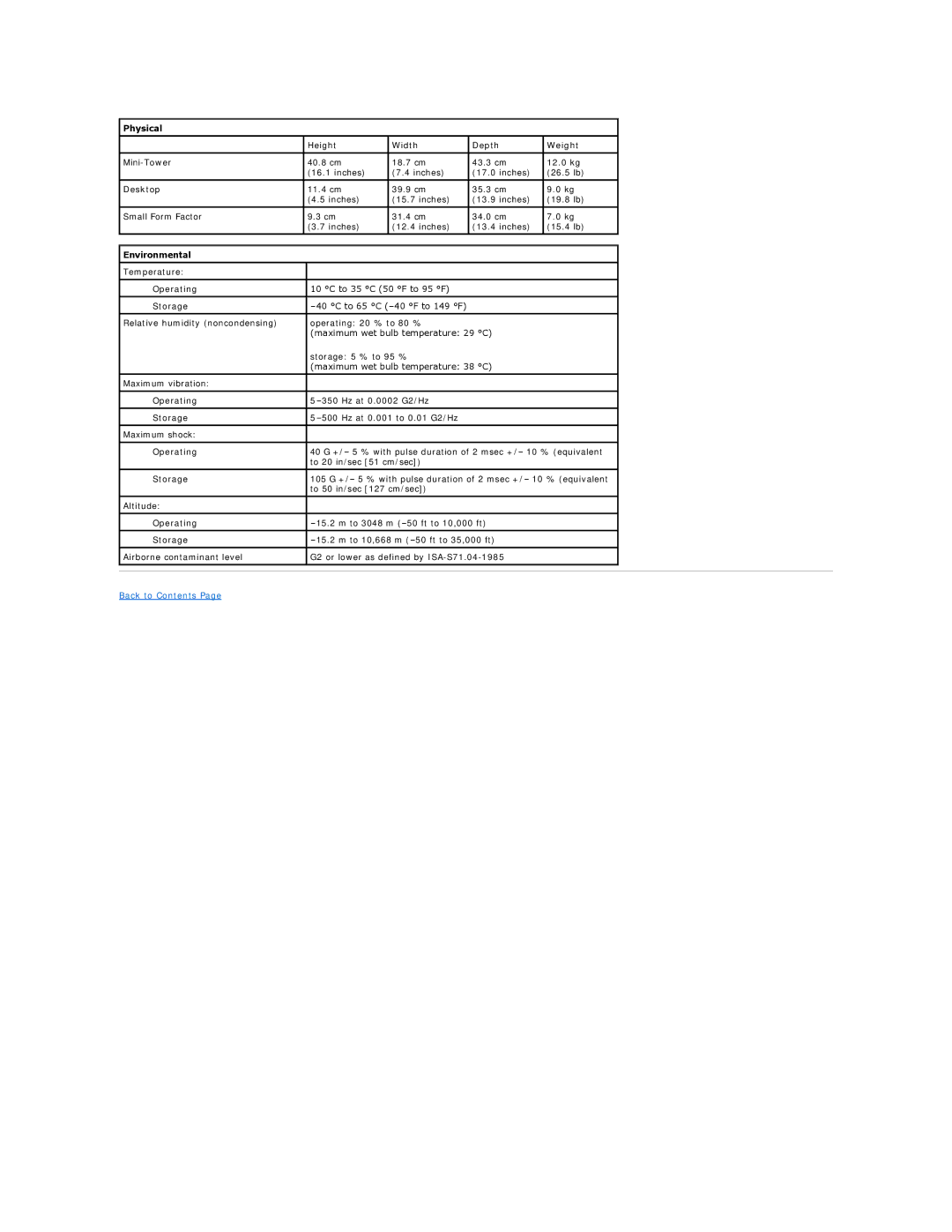 Dell 380 specifications Physical, Environmental 