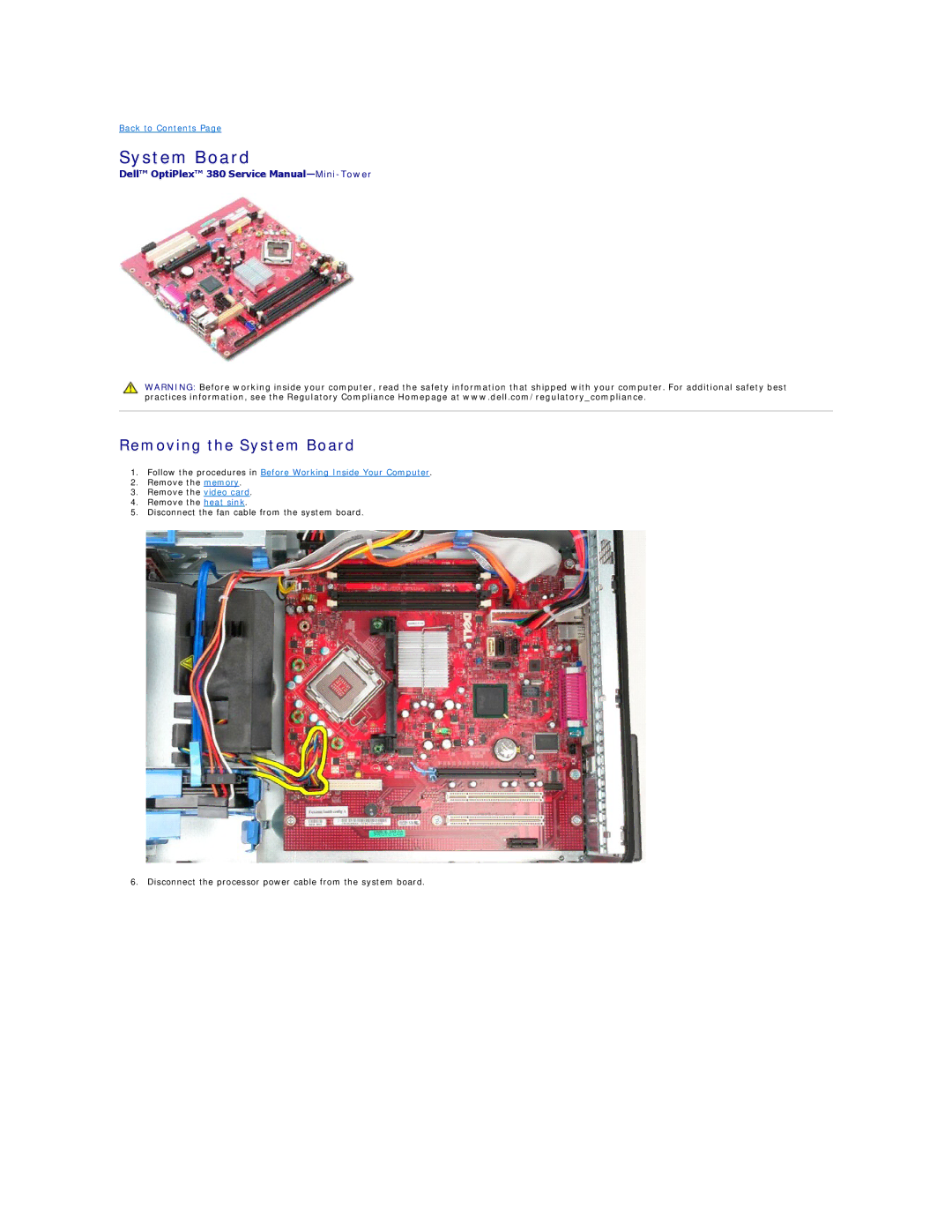 Dell 380 specifications Removing the System Board 