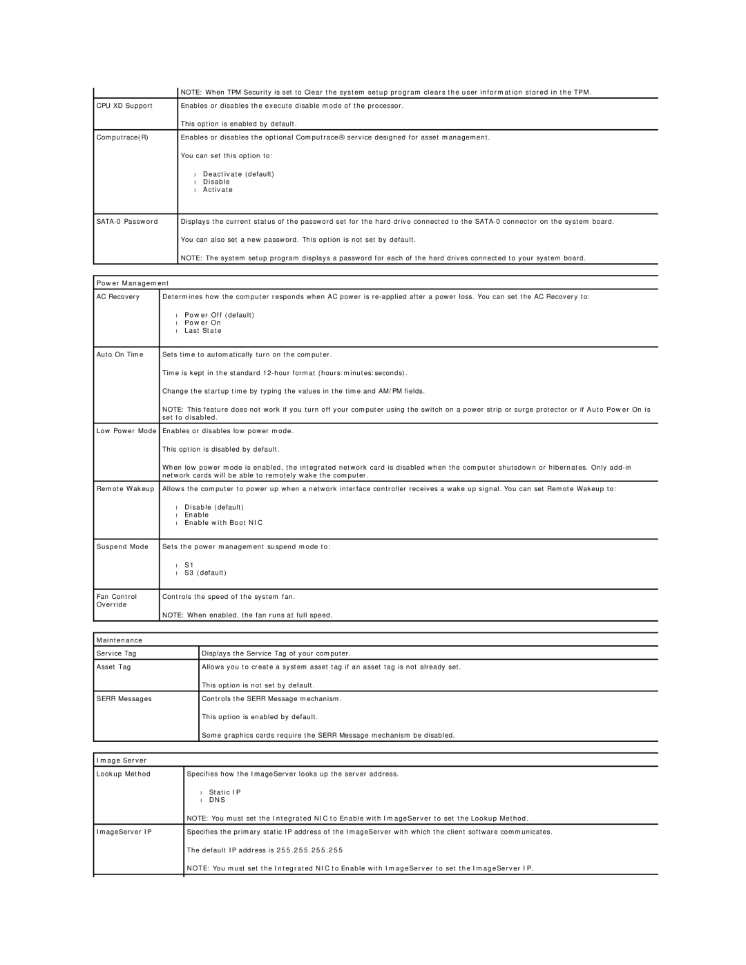 Dell 380 Power Management, Power Off default, Power On, Last State, Set to disabled, Enable Enable with Boot NIC 