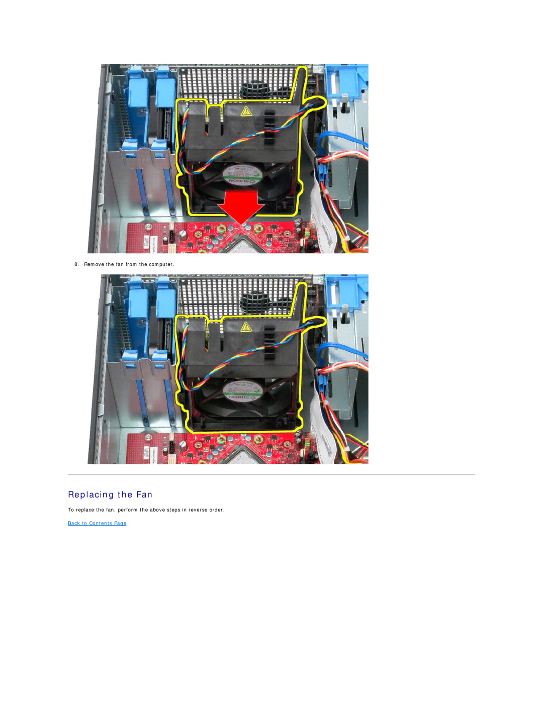 Dell 380 specifications Replacing the Fan 