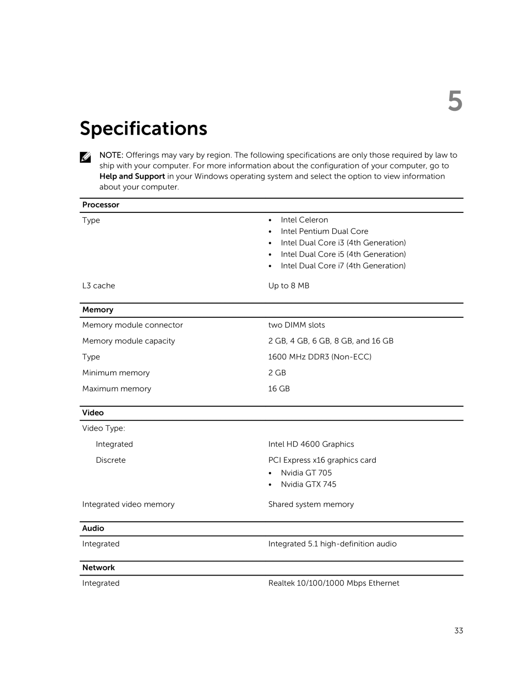 Dell 3800 owner manual Specifications 