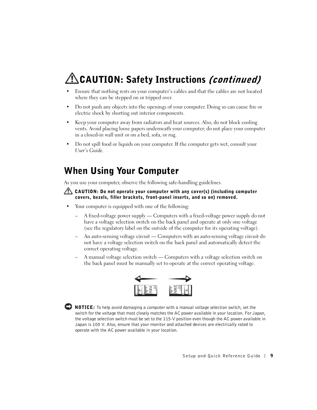 Dell 38WYD manual When Using Your Computer, User’s Guide 