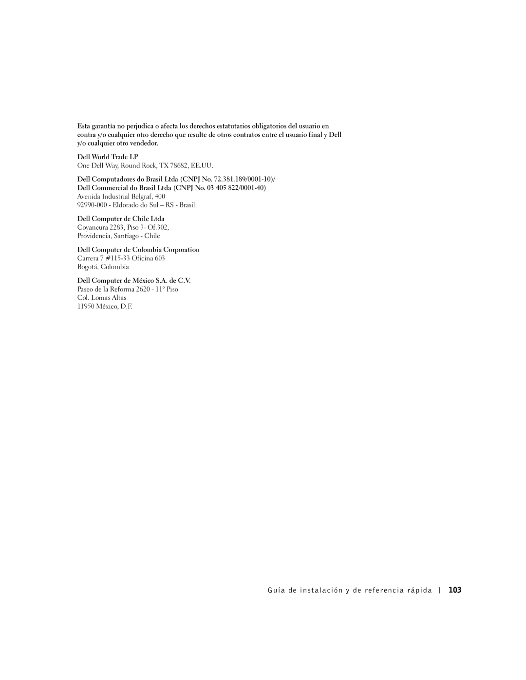 Dell 38WYD manual Guía de instalación y de referencia rápida 103 
