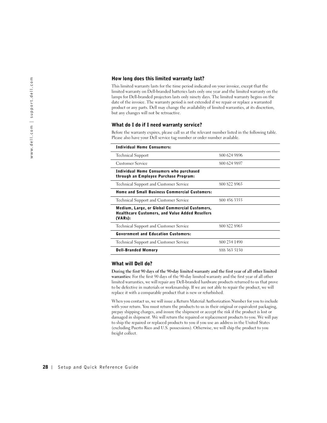 Dell 38WYD manual How long does this limited warranty last?, What do I do if I need warranty service?, What will Dell do? 