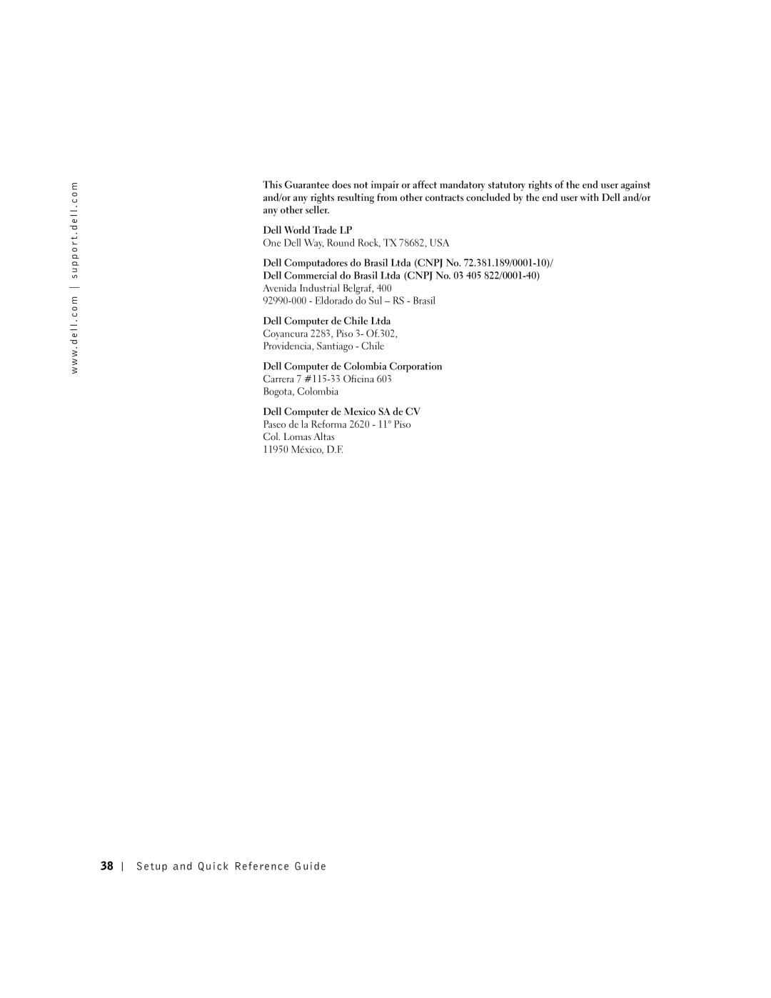 Dell 38WYD manual Dell Computer de Colombia Corporation 