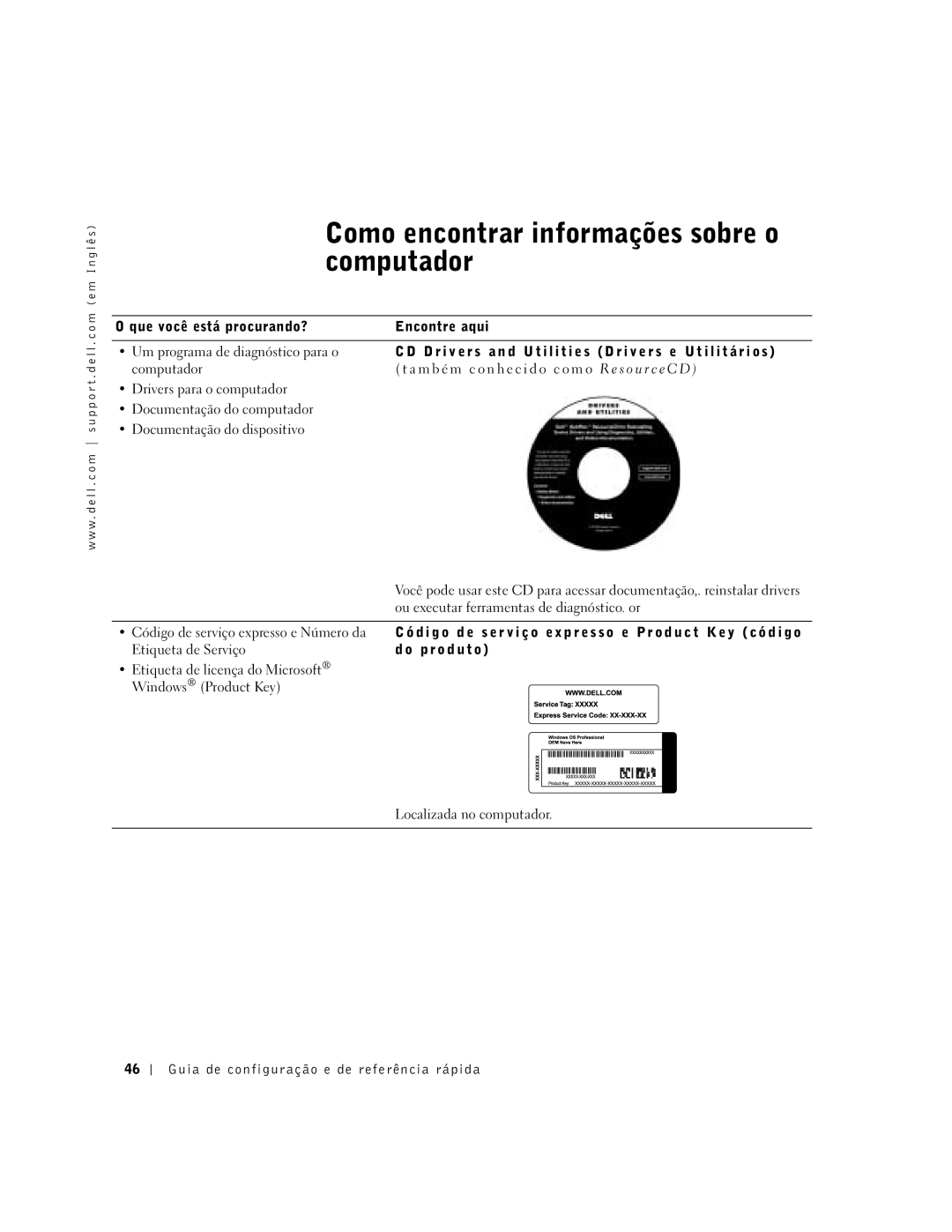 Dell 38WYD manual Como encontrar informações sobre o computador 