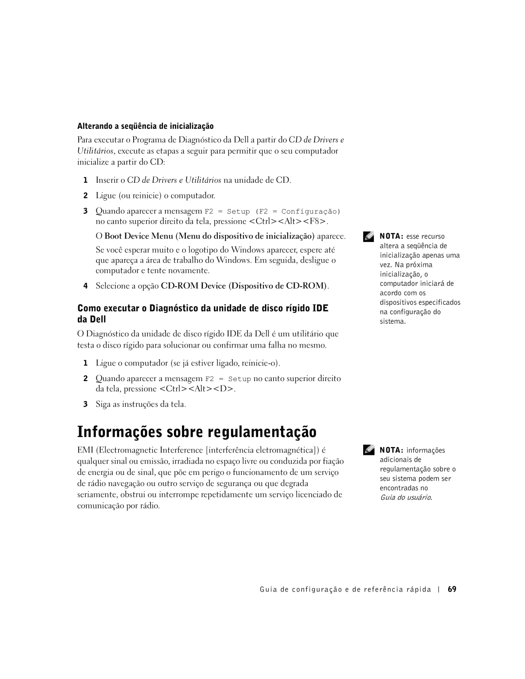 Dell 38WYD manual Informações sobre regulamentação, Alterando a seqüência de inicialização 