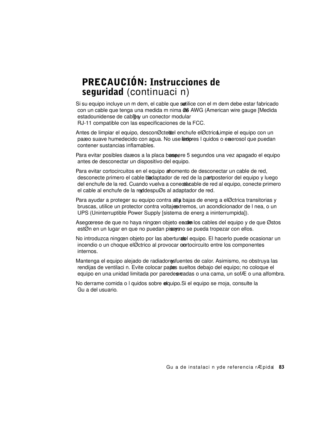 Dell 38WYD manual Precaución Instrucciones de seguridad continuación 