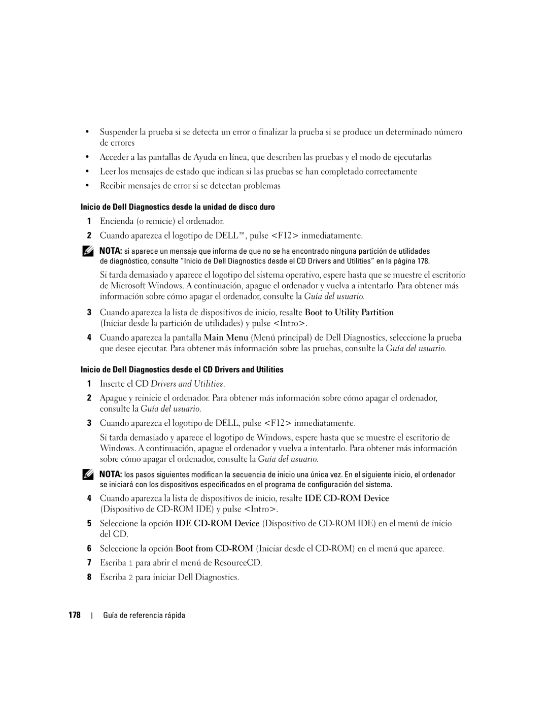 Dell 390, GH458 manual Inicio de Dell Diagnostics desde la unidad de disco duro, 178 