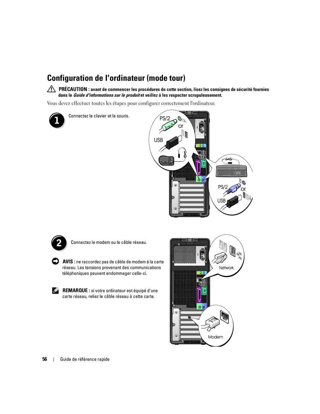 Dell 390, GH458 manual Configuration de lordinateur mode tour, Connectez le clavier et la souris 