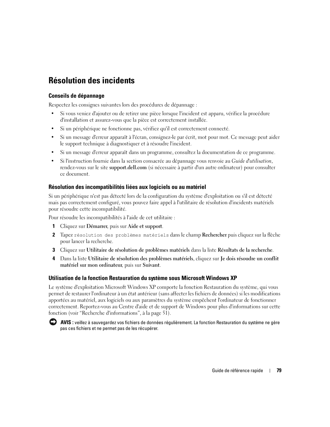 Dell GH458, 390 manual Résolution des incidents, Conseils de dépannage 