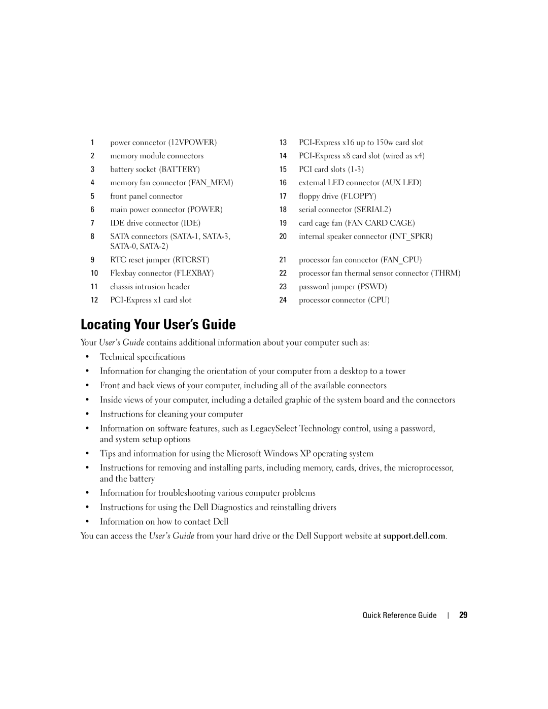 Dell 390 manual Locating Your User’s Guide 