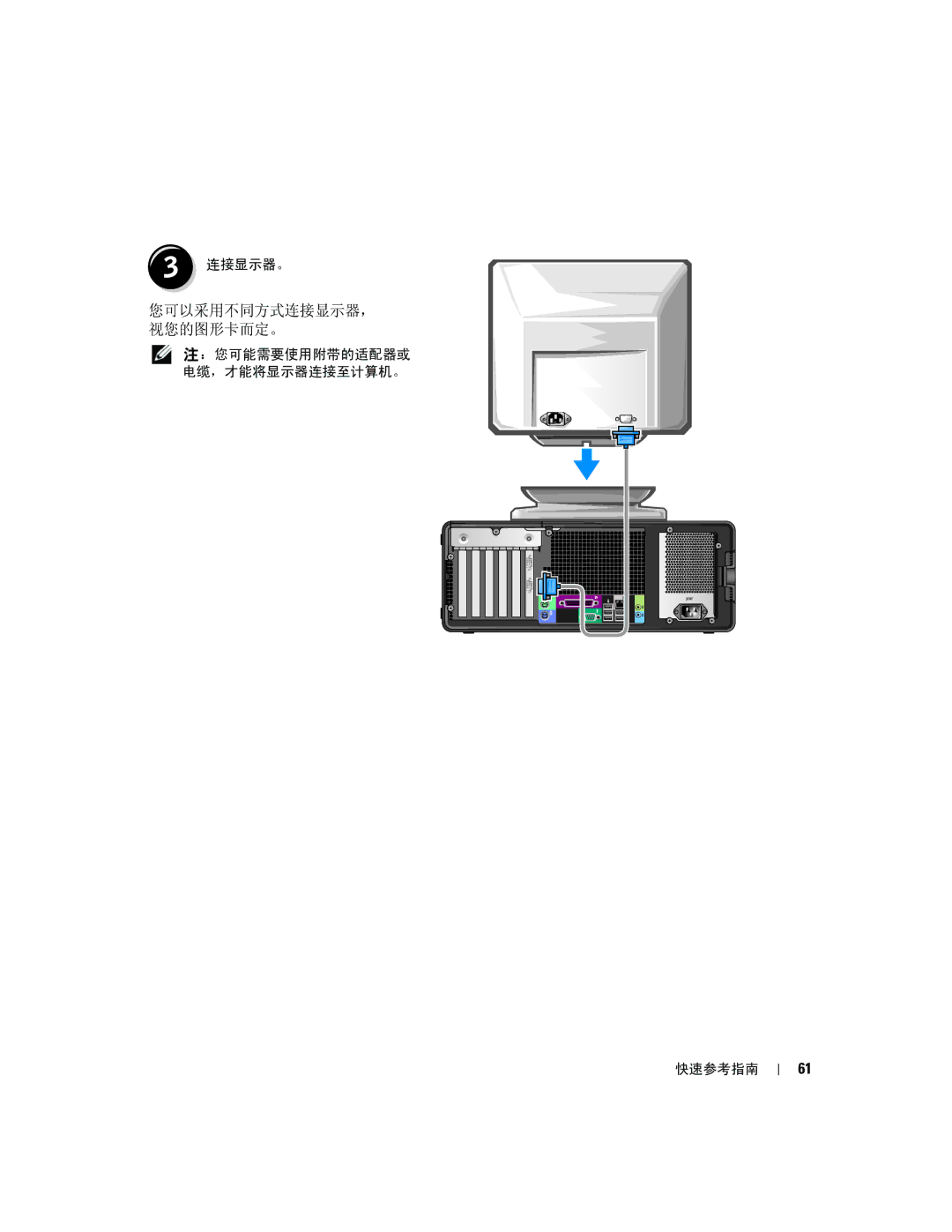 Dell 390 manual 您可以采用不同方式连接显示器， 视您的图形卡而定。 