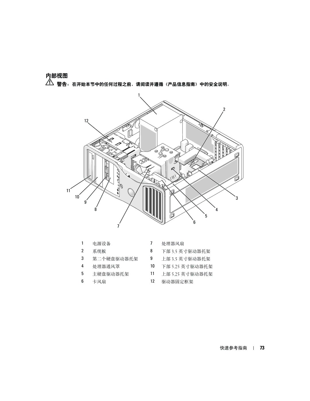 Dell 390 manual 内部视图 