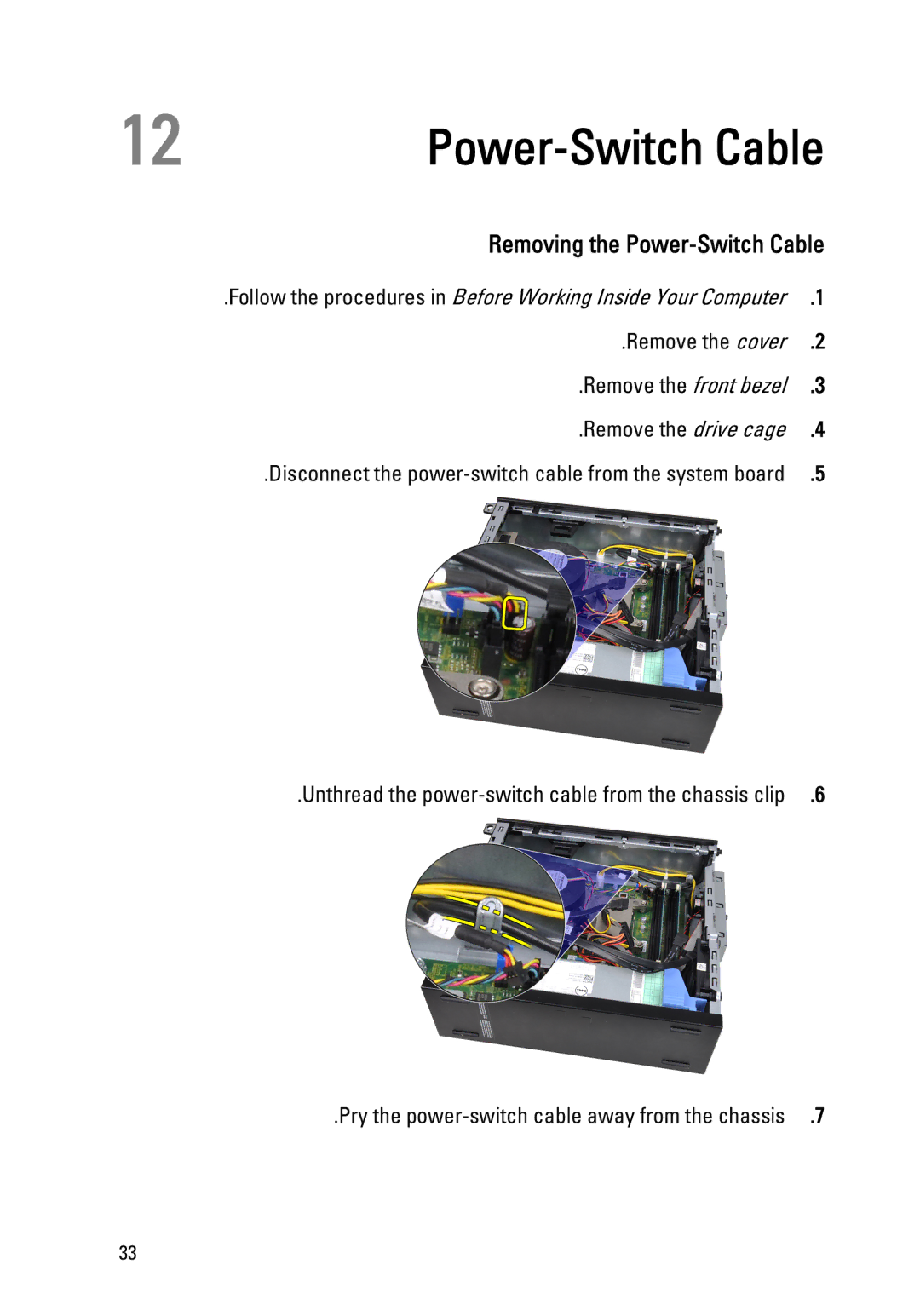 Dell 390 owner manual Removing the Power-Switch Cable 