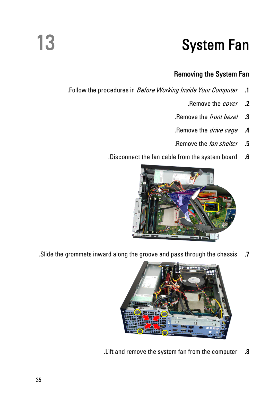 Dell 390 owner manual Removing the System Fan 