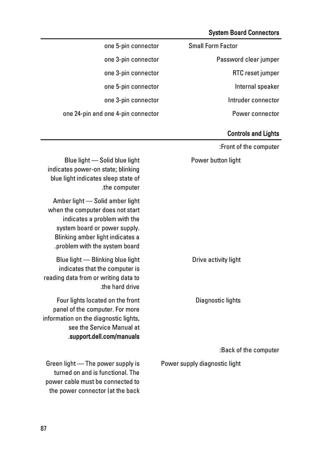 Dell 390 owner manual Controls and Lights 