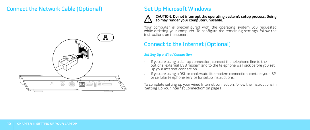 Dell 39YVG, P08G001, M15x Connect the Network Cable Optional Set Up Microsoft Windows, Connect to the Internet Optional 