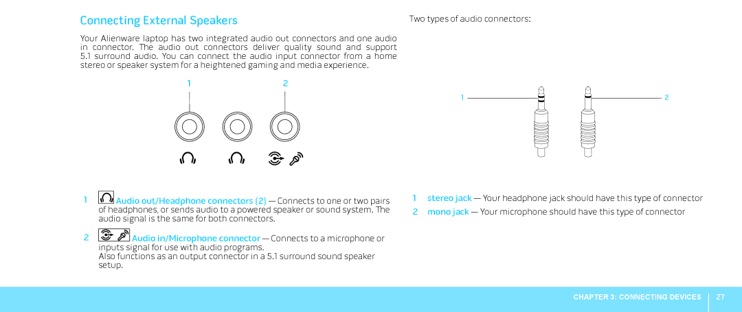 Dell P08G001, M15x, 039YVGA00 manual Connecting External Speakers 