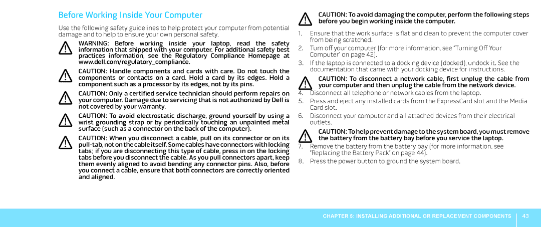 Dell M15x, P08G001, 039YVGA00 manual Before Working Inside Your Computer 