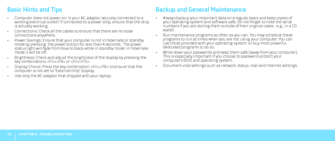 Dell P08G001, M15x, 039YVGA00 manual Basic Hints and Tips, Backup and General Maintenance 