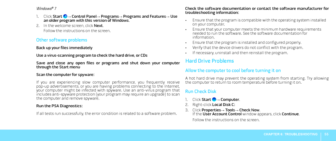 Dell 39YVG Hard Drive Problems, Other software problems, Allow the computer to cool before turning it on, Run Check Disk 