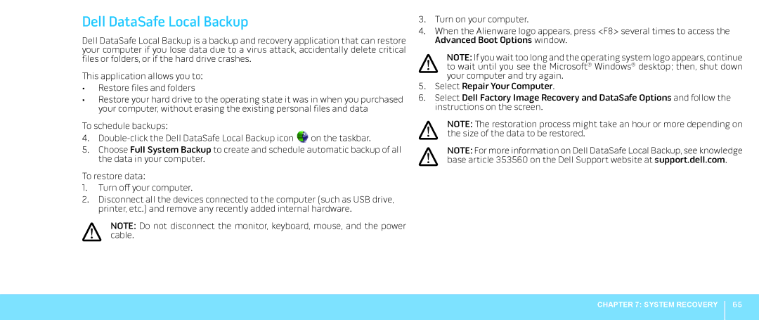 Dell P08G001, M15x, 039YVGA00 manual Dell DataSafe Local Backup 