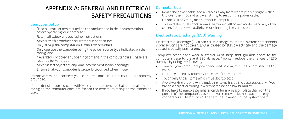 Dell P08G001, M15x, 039YVGA00 manual Computer Setup, Computer Use, Electrostatic Discharge ESD Warning 