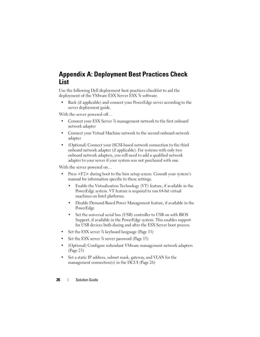 Dell 3i manual Appendix a Deployment Best Practices Check List 