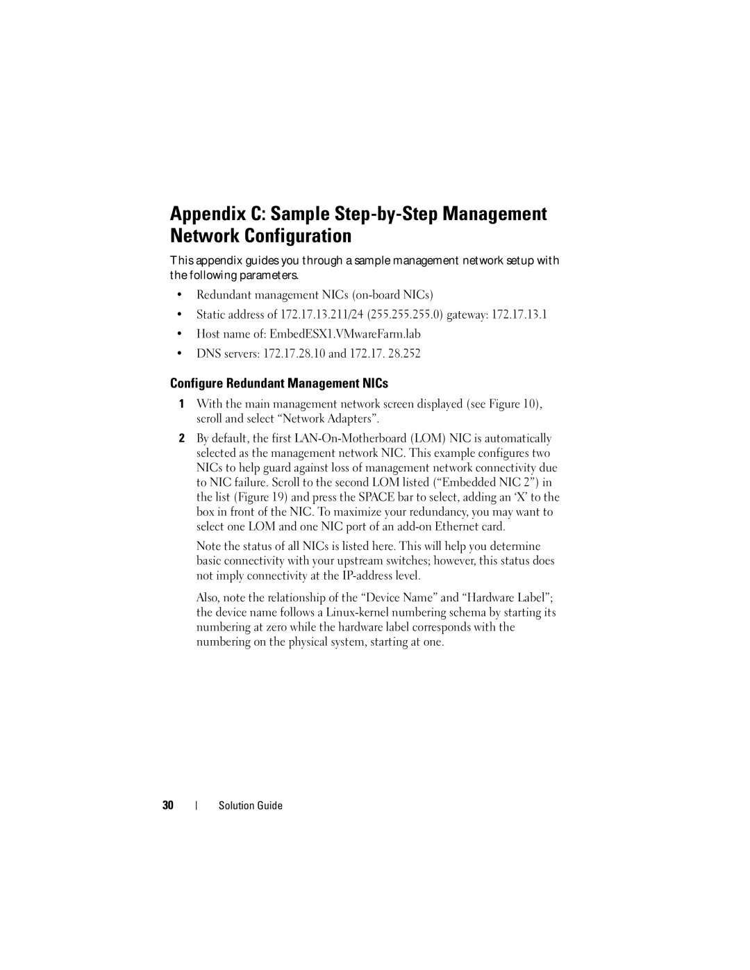 Dell 3i manual Configure Redundant Management NICs 