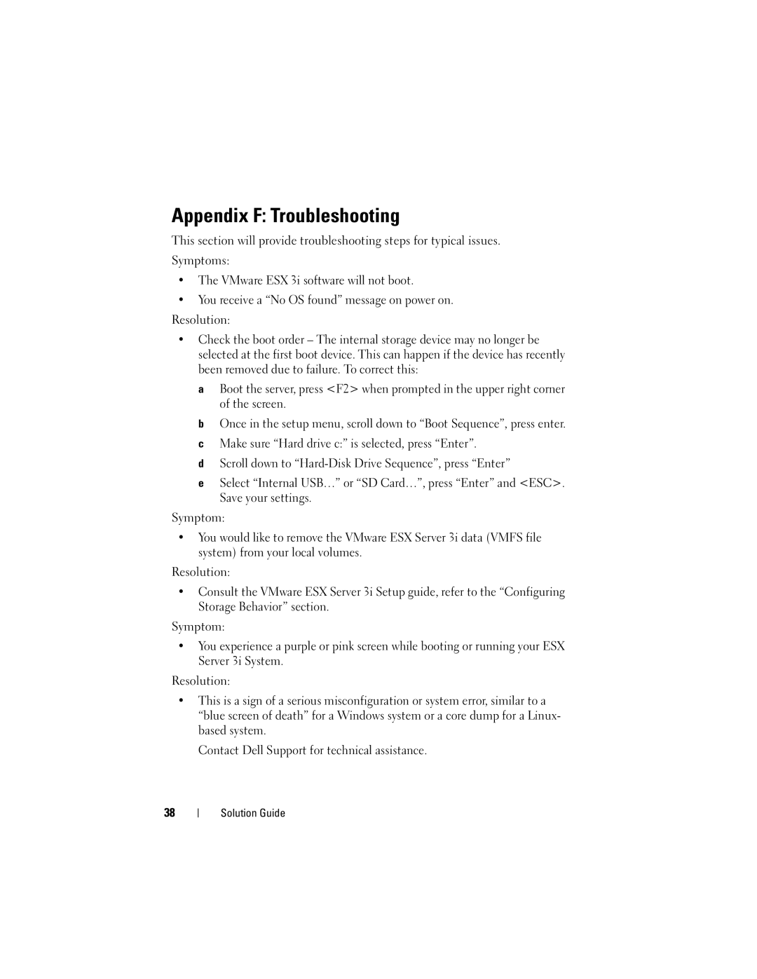 Dell 3i manual Appendix F Troubleshooting 