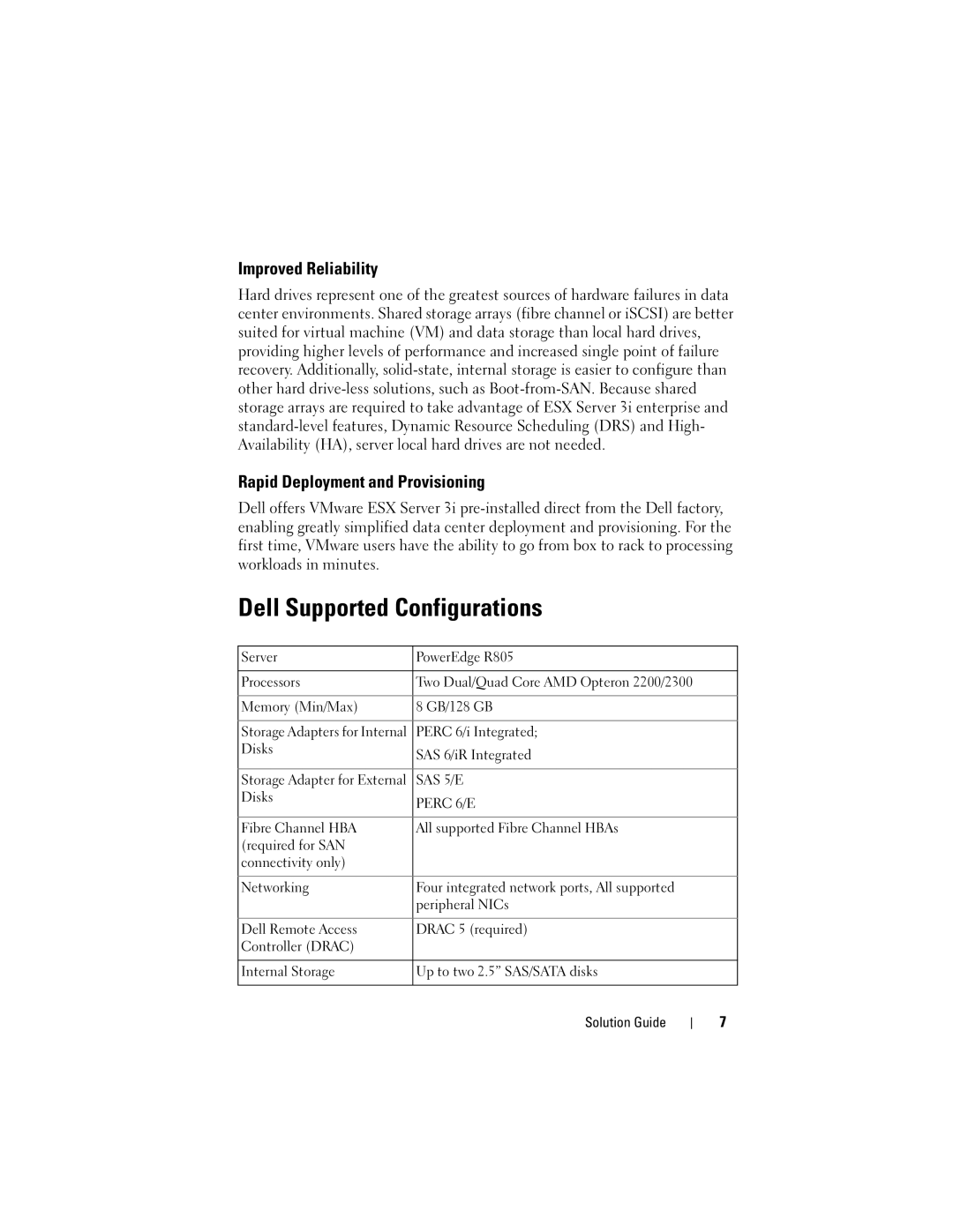 Dell 3i manual Dell Supported Configurations, Improved Reliability, Rapid Deployment and Provisioning 