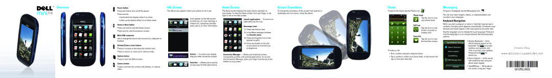 Dell 3IX manual Overview, Idle Screen, Home Screen Screen Orientation, Dialer, Messaging 