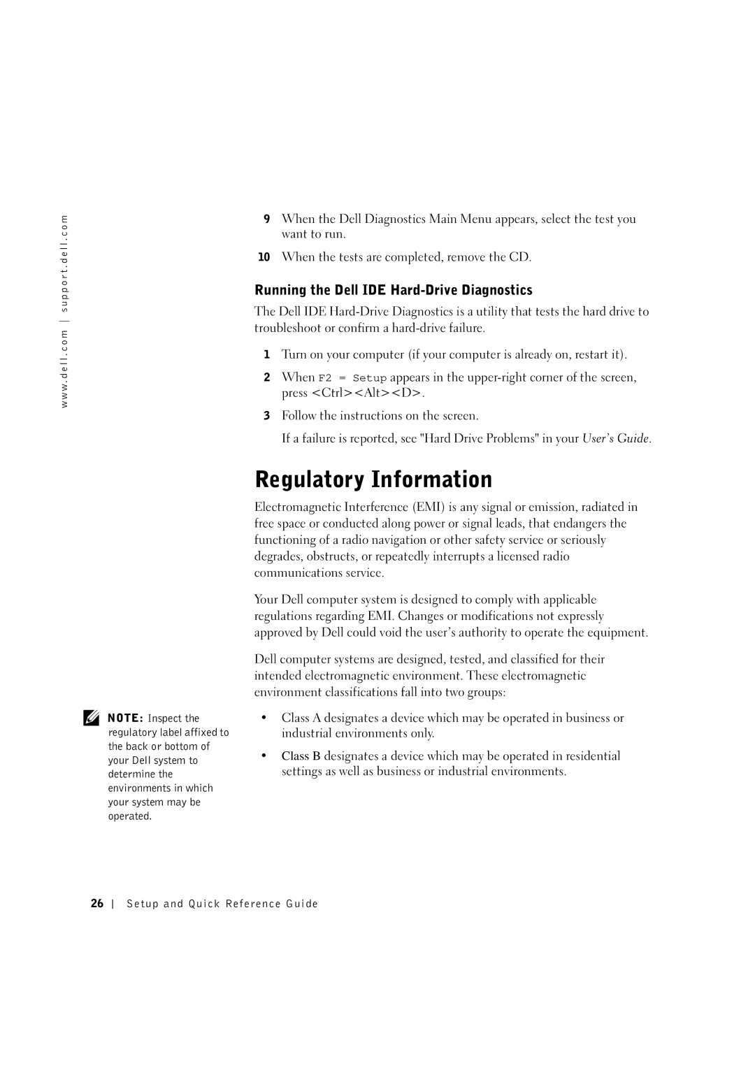 Dell 3U083 manual Regulatory Information, Running the Dell IDE Hard-Drive Diagnostics 