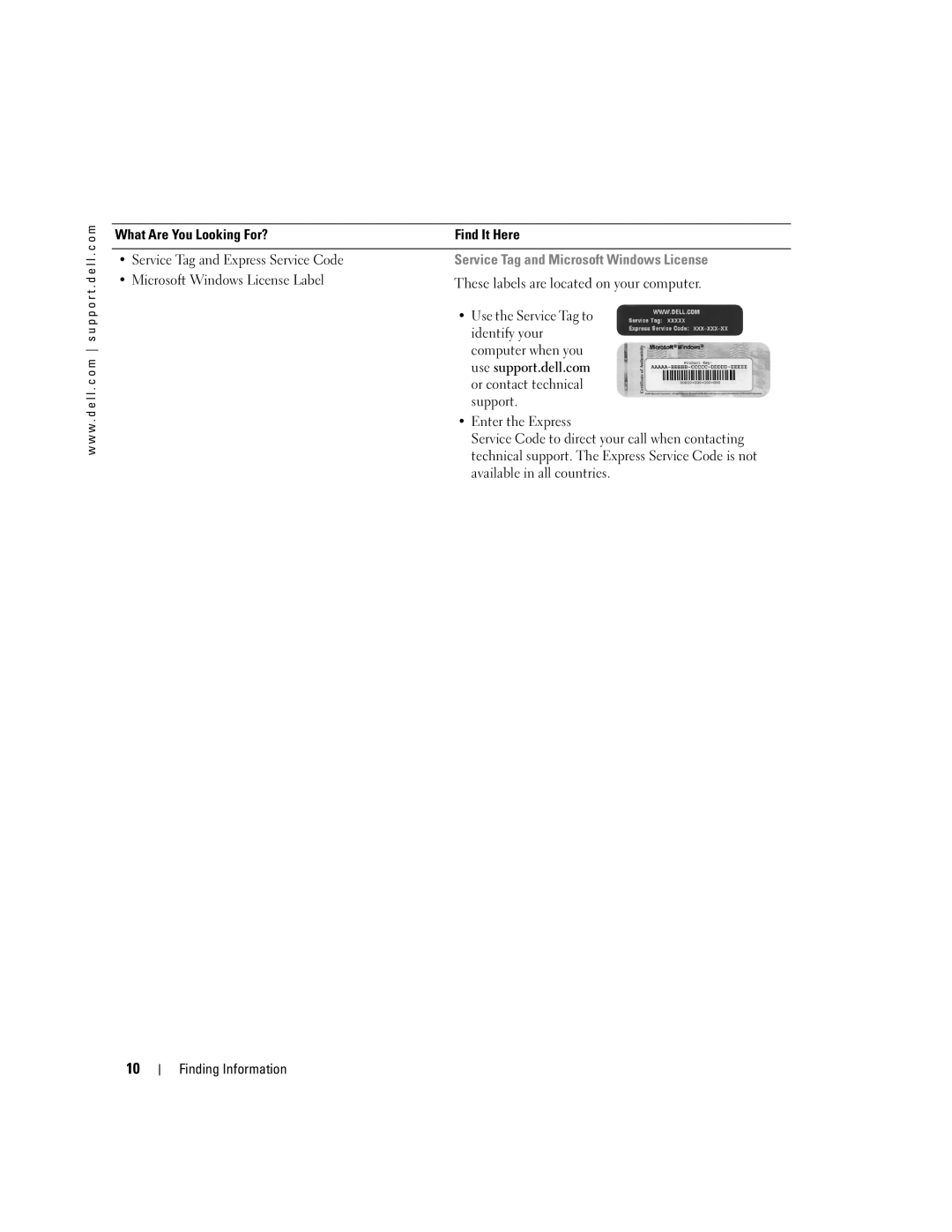 Dell 400 owner manual Service Tag and Microsoft Windows License 