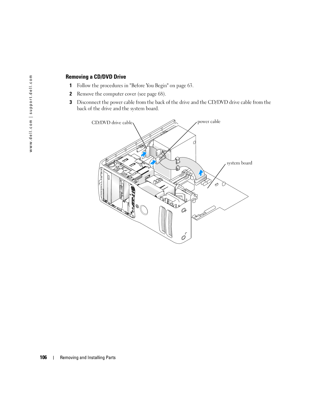 Dell 400 owner manual Removing a CD/DVD Drive, 106 