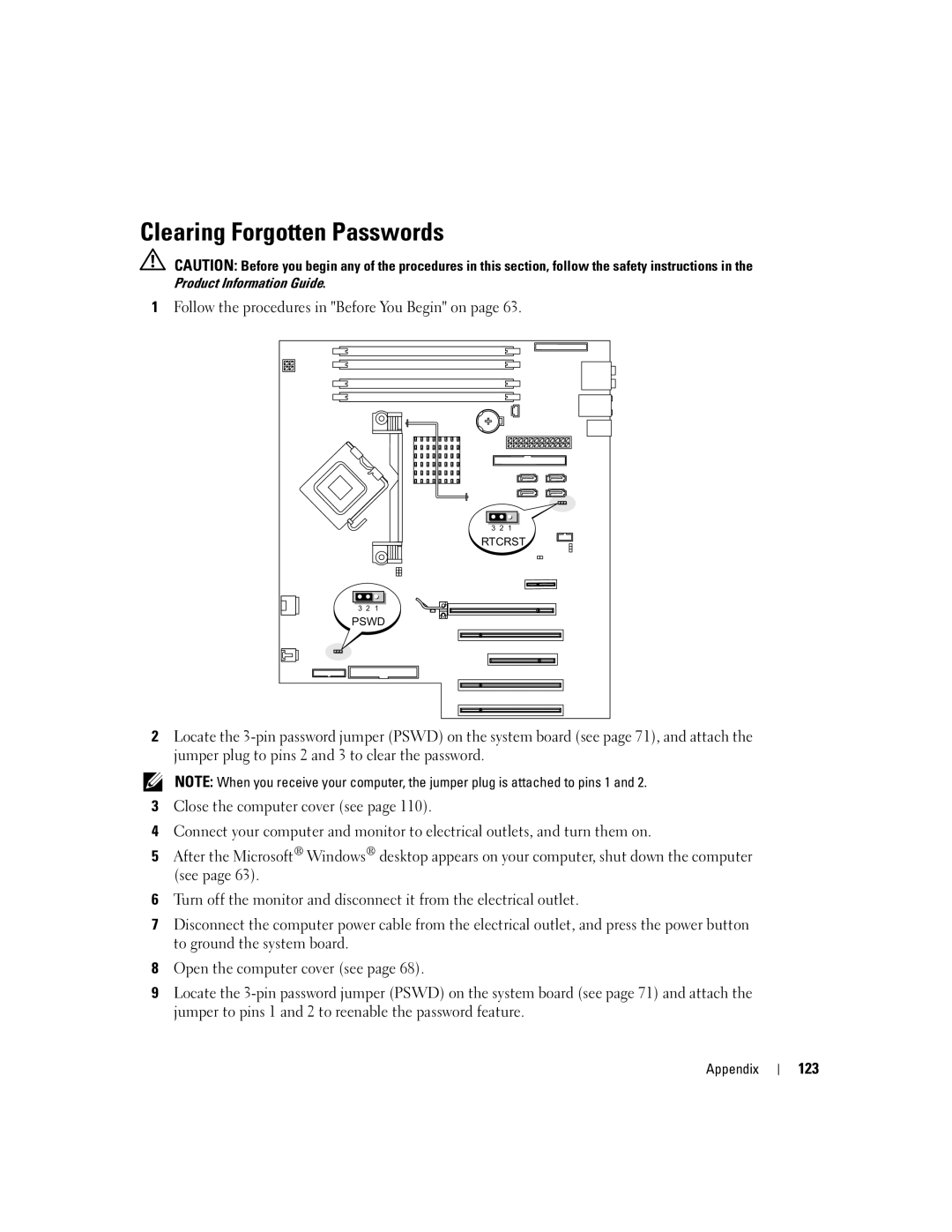 Dell 400 owner manual Clearing Forgotten Passwords, 123 