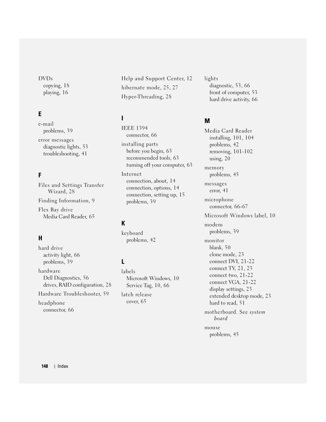 Dell 400 owner manual Index 