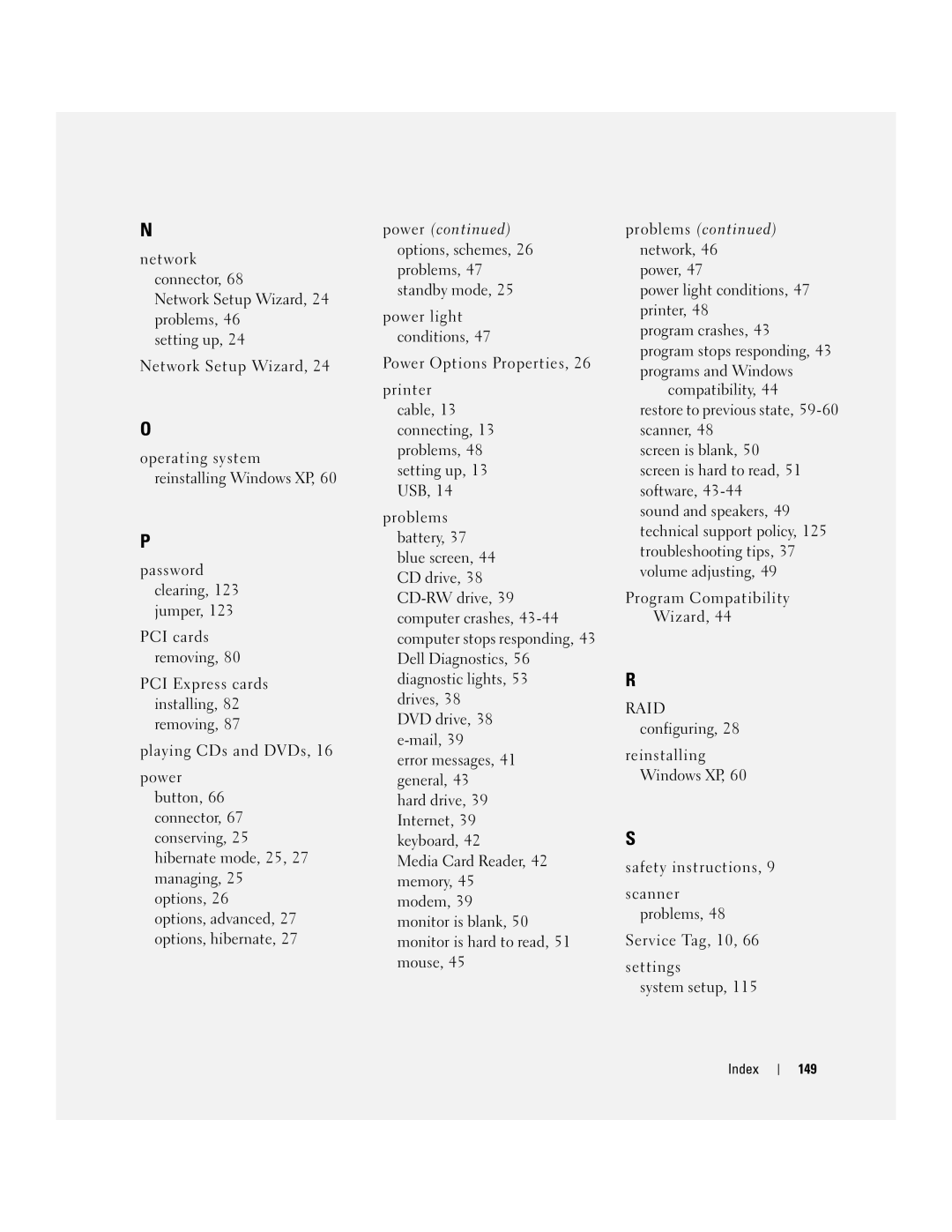 Dell 400 owner manual Index 149 