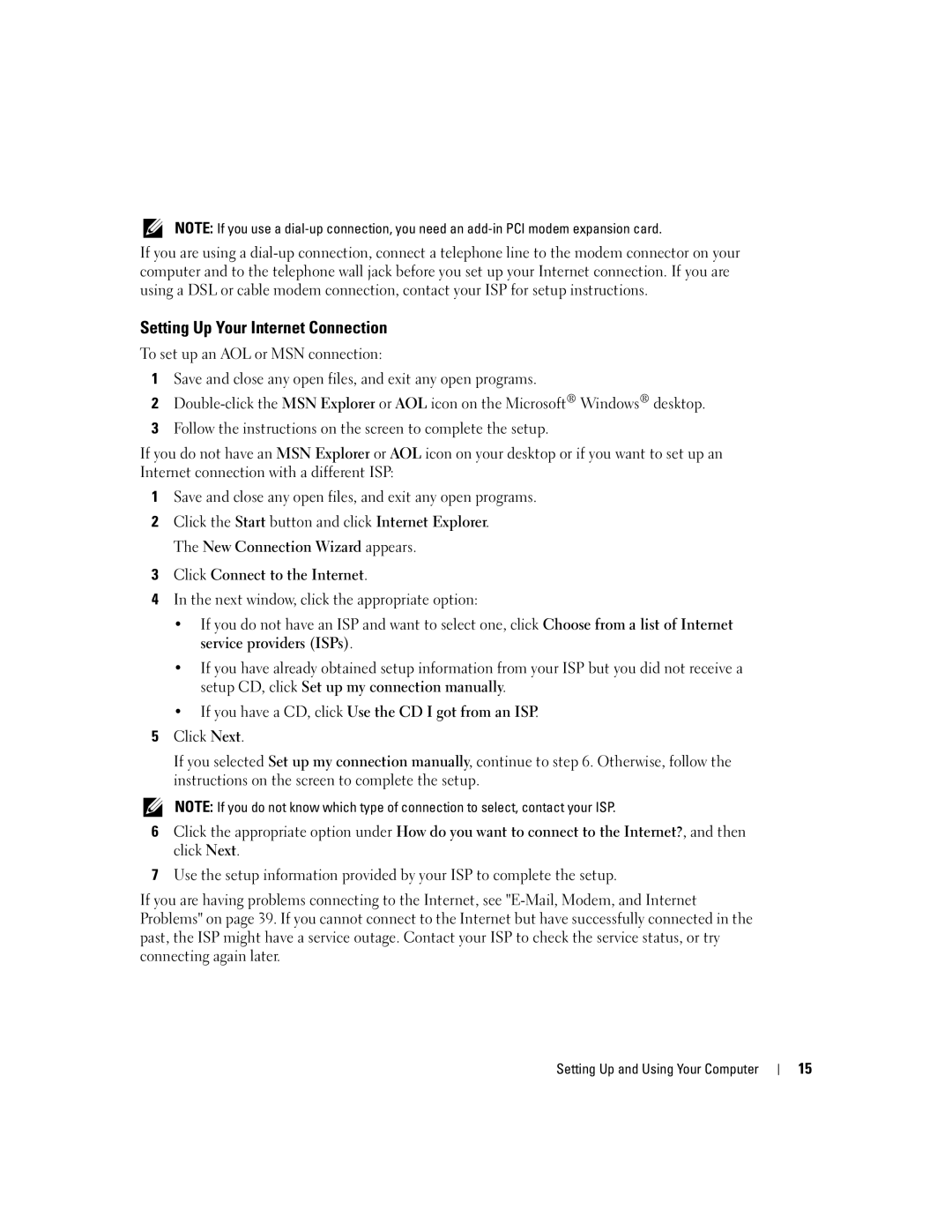 Dell 400 owner manual Setting Up Your Internet Connection 