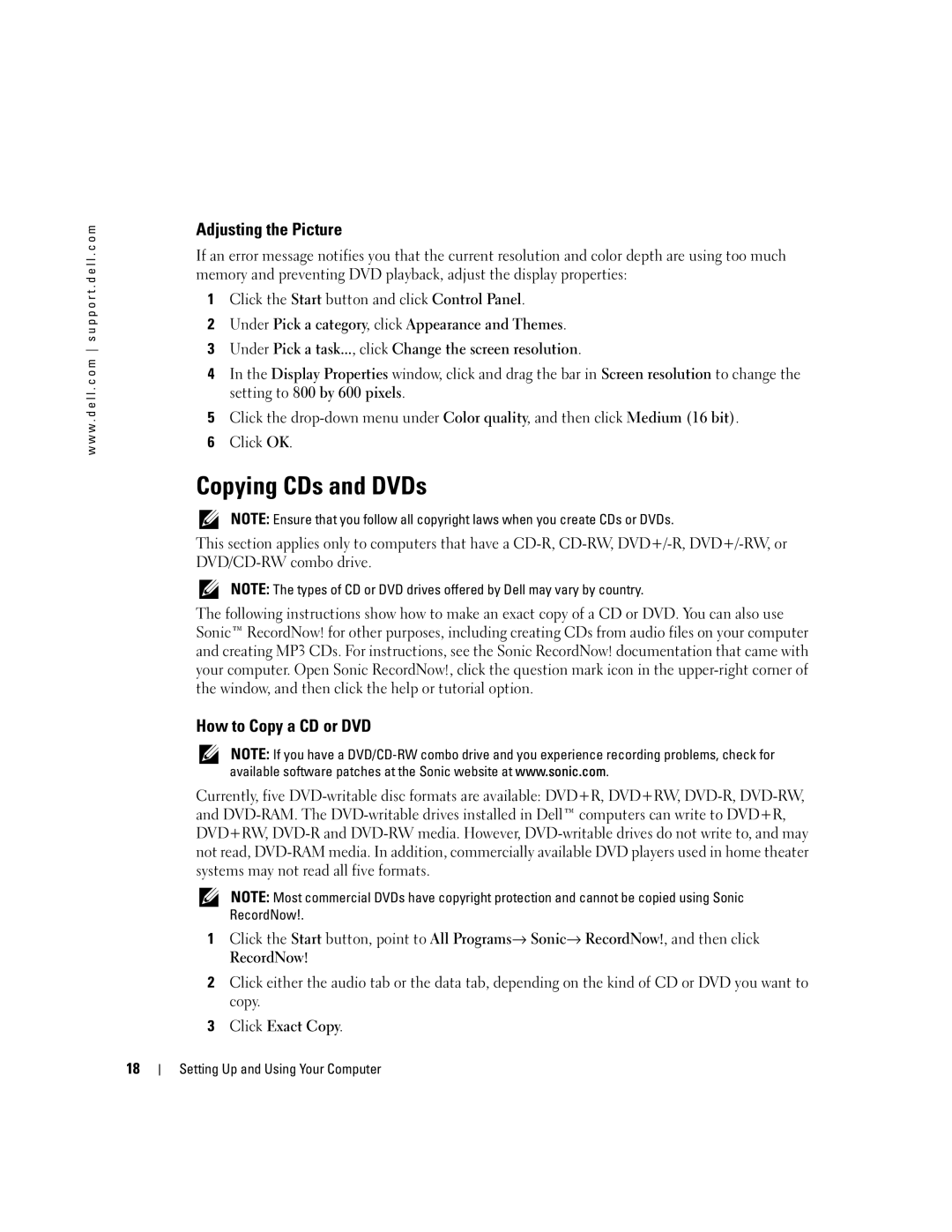 Dell 400 owner manual Copying CDs and DVDs, Adjusting the Picture, How to Copy a CD or DVD 