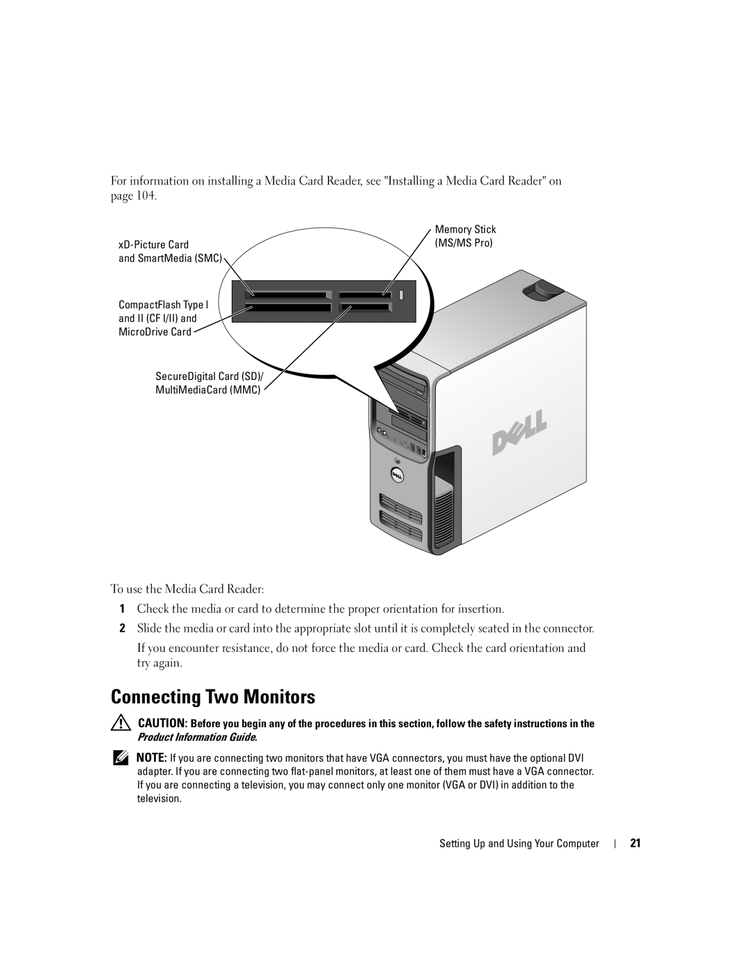 Dell 400 owner manual Connecting Two Monitors 