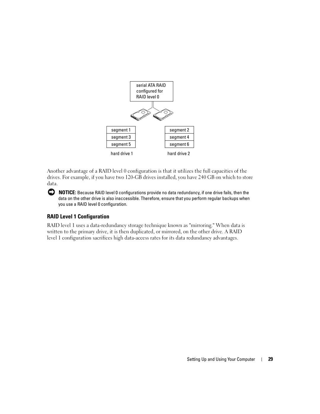 Dell 400 owner manual RAID Level 1 Configuration, Segment Hard drive 