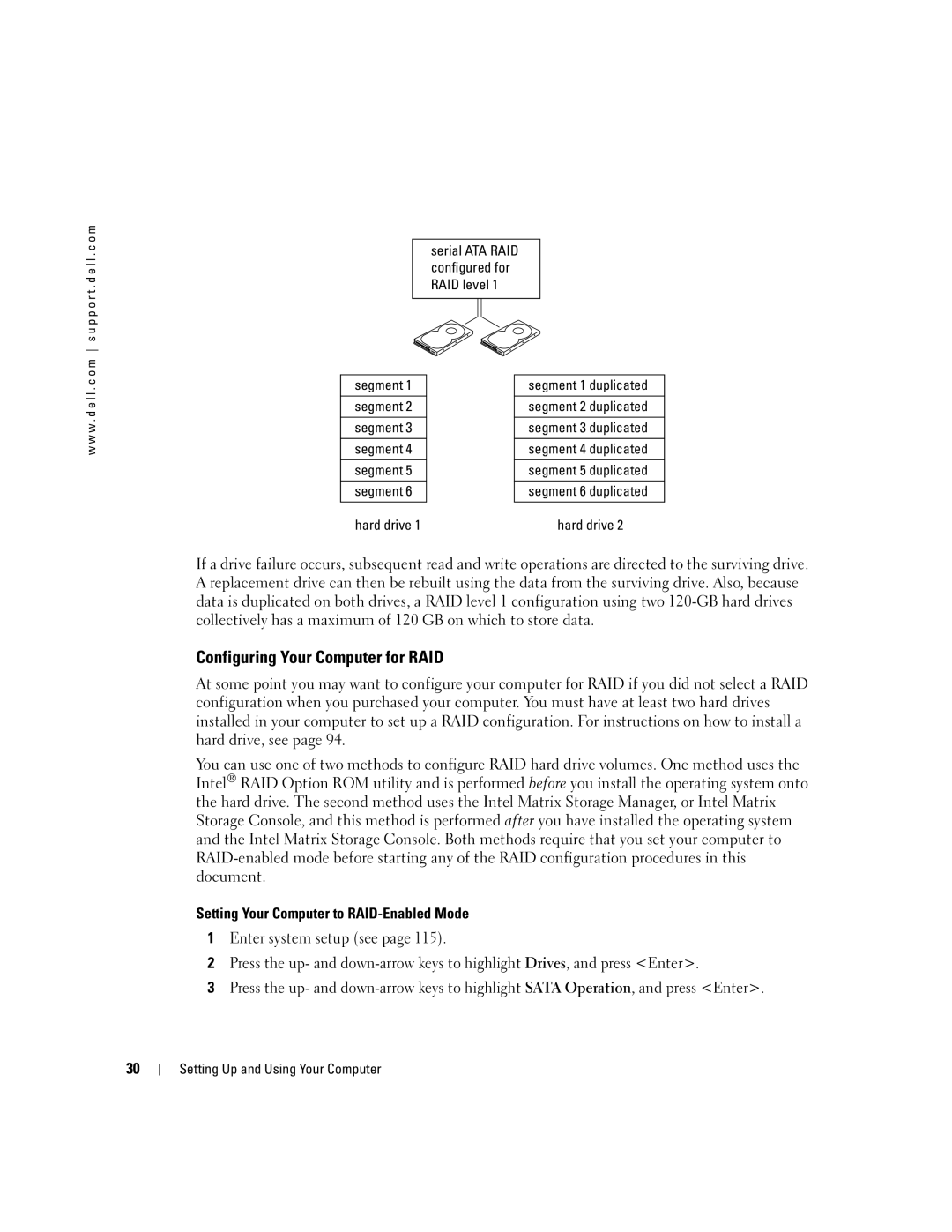 Dell 400 owner manual Configuring Your Computer for RAID, Setting Your Computer to RAID-Enabled Mode, Segment 