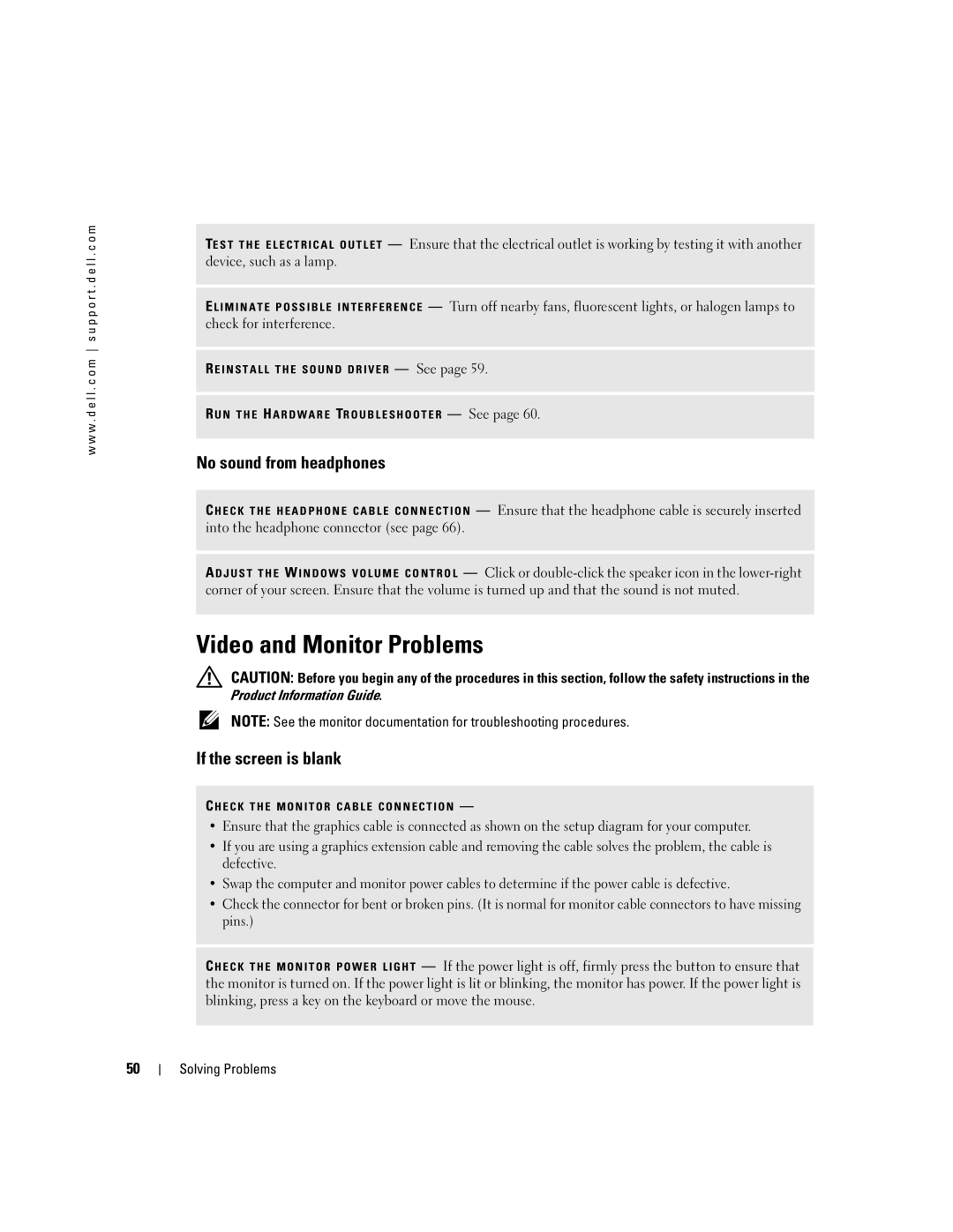 Dell 400 owner manual Video and Monitor Problems, No sound from headphones, If the screen is blank 